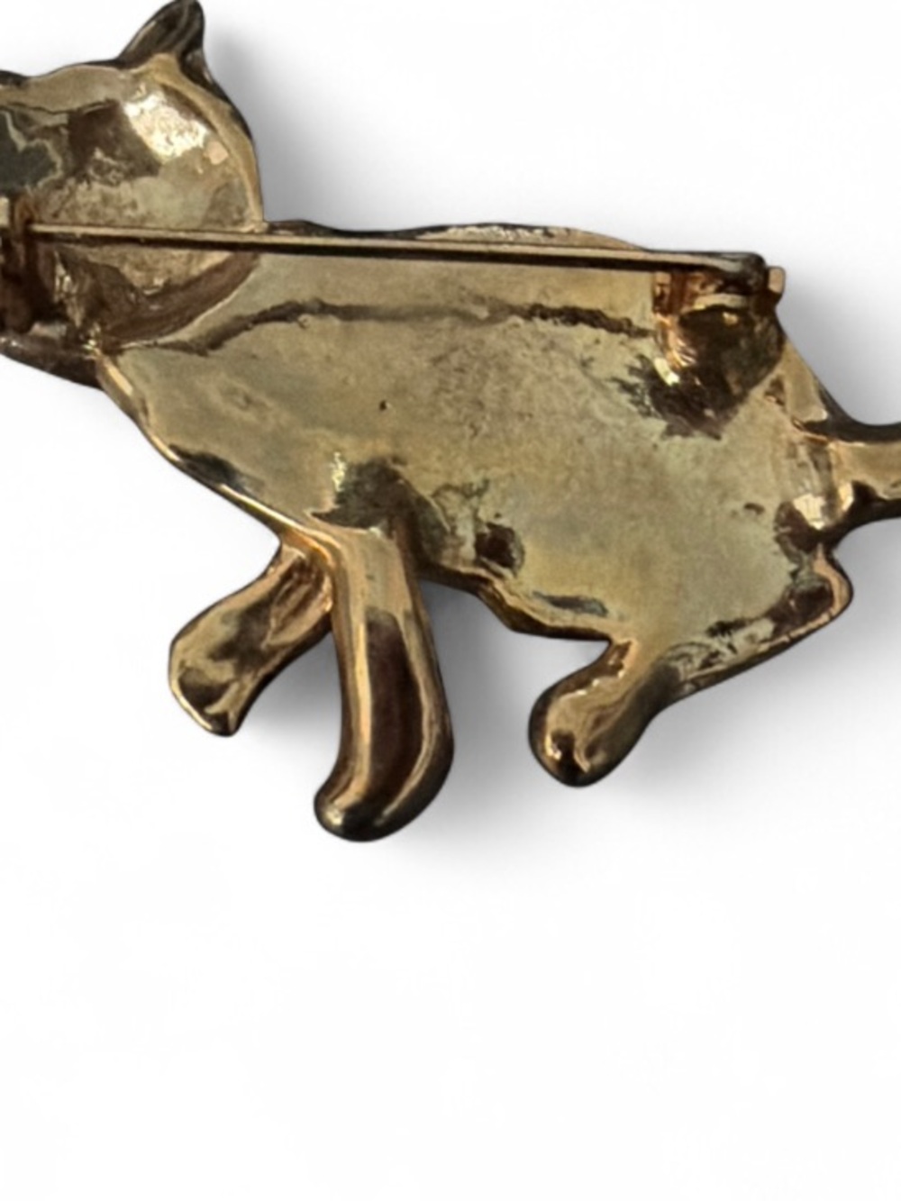 Vintage Rhinestone Cat Brooch Gold Tone MetL With Clear Crystals Costume Jewelry - Picture 5 of 5